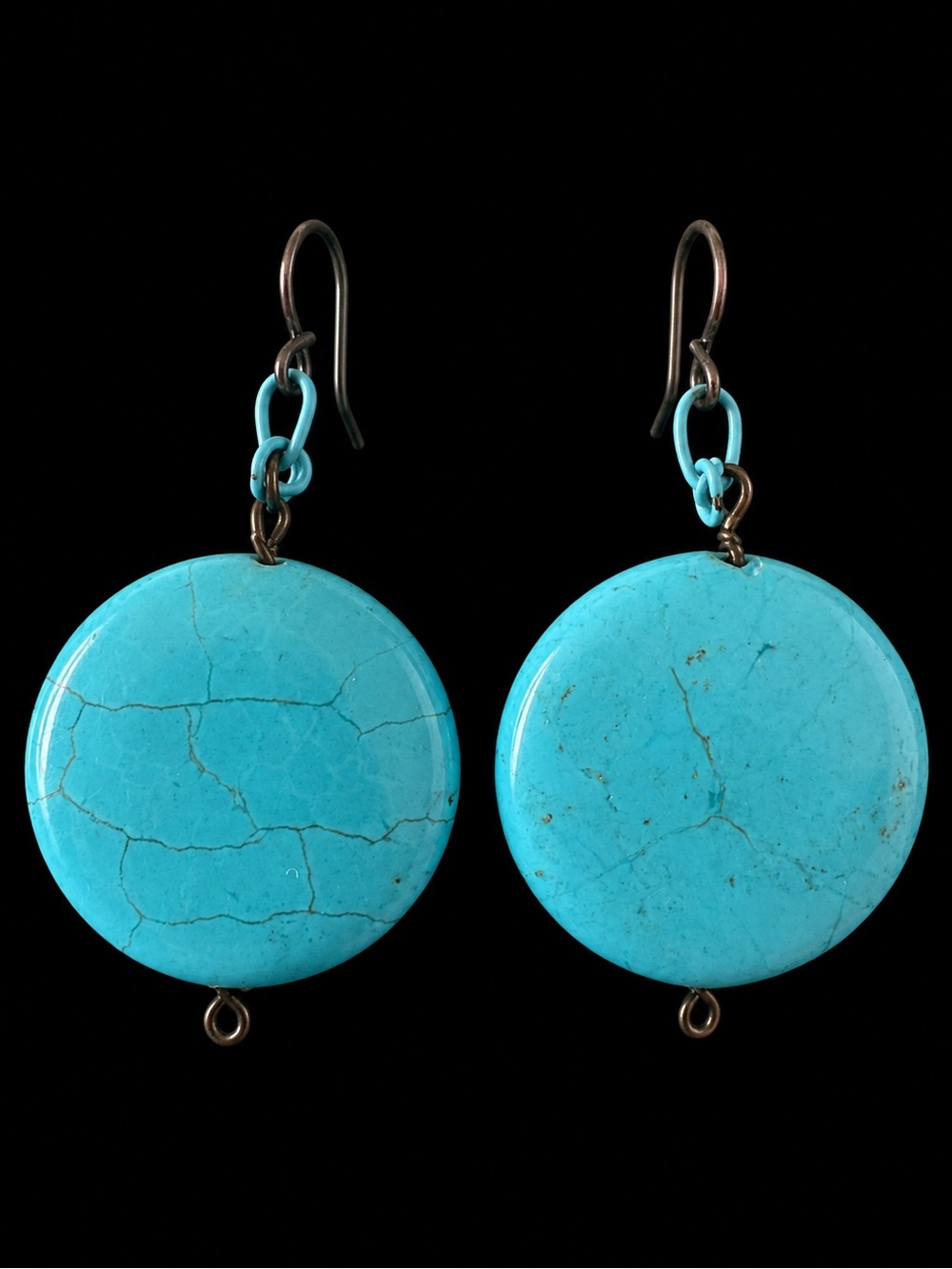 Handmade Faux Turquoise Disc Dangle Earrings Boho Southwestern Statement